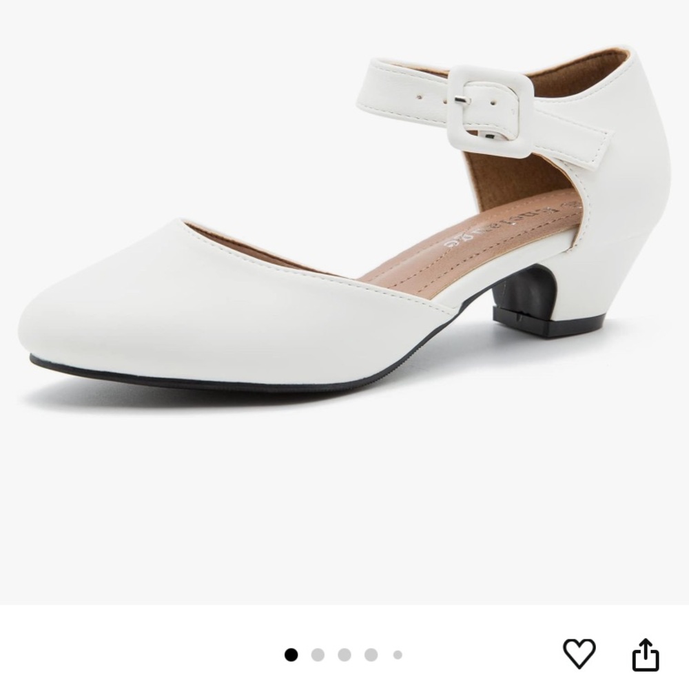 White Low-Heeled Pumps with Ankle Strap and Pointed Toe